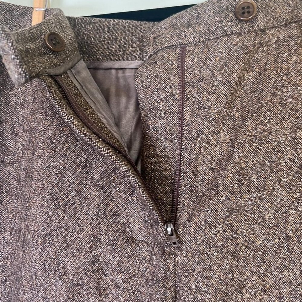 Isabella Bird Sz 8 Italian Wool Silk Blend Flat Brown Tweed Wide Leg Pants  Thes - Picture 3 of 11